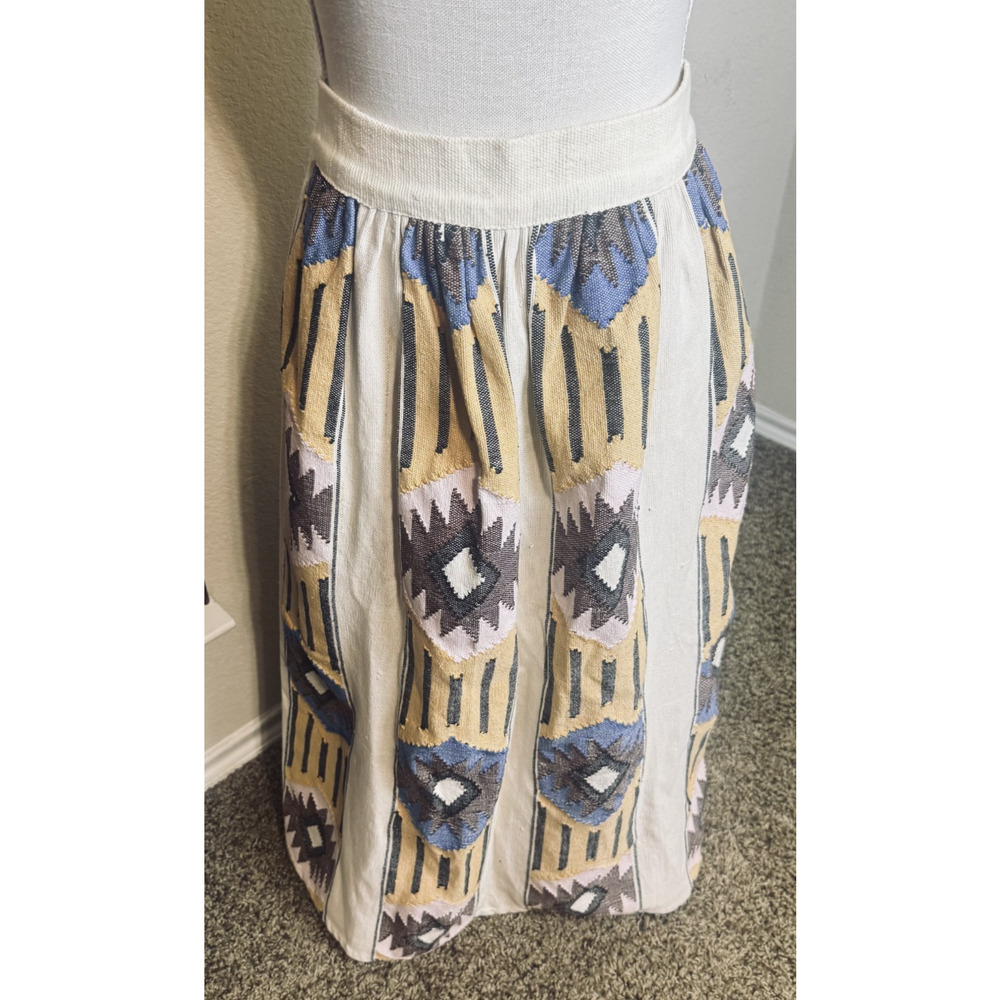 Vintage Guatemalan Corte Skirt Midi Aztec Handwoven Maya Textile Boho sz M